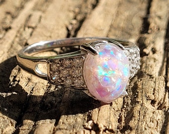 Memory Opal Princess Ring * Sterling Silver Setting * Cremains Infused Along With Beautiful Opals * Beautiful Memorial Jewelry