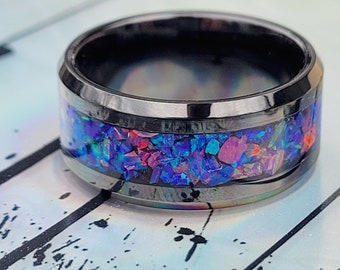 The "Purple Forever Ring" is Handmade with Beautiful Purple Opals on a Black Ceramic Core that's 100% Hypoallergenic * Inscription Available