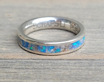 Sterling Silver, Opal & Ash Memorial Ring * Narrow 4mm Ring with Cremated Ashes and Customizable Opal Colors * Everyday Wear Memorial Ring