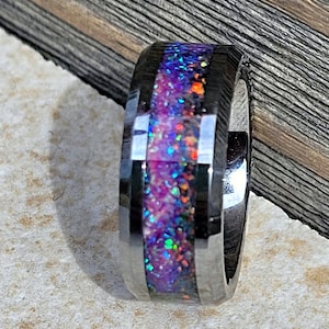 Celestial Firework Purple Blue Red Black Beautiful Ring for Men or Women Glow in the Dark Ring Sturdy Tungsten Core Free UV Light image 4
