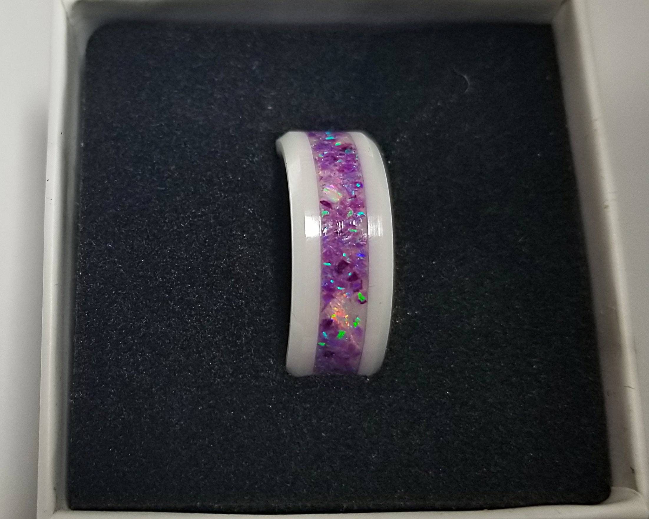 Opal Ring with Glow Power White Fire and Amethyst Opal Inlay | Etsy