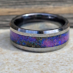 Celestial Firework Purple Blue Red Black Beautiful Ring for Men or Women Glow in the Dark Ring Sturdy Tungsten Core Free UV Light image 3