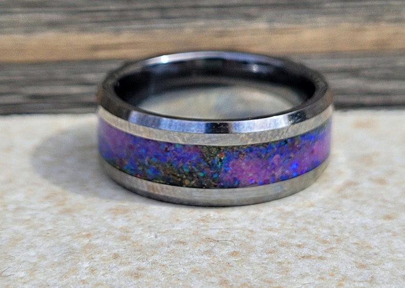 Celestial Firework Purple Blue Red Black Beautiful Ring for Men or Women Glow in the Dark Ring Sturdy Tungsten Core Free UV Light image 3