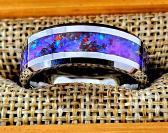 Der Venus Ring * Indigo und Blauer Eis Opal mit Lila, Rosa und Blauem Leuchtpulver * Glow in the Dark Ring * Freie UV LED