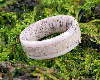 The "Antler & Love" - Naturally Shed Deer Antler Ring with Cremated Ashes - 8mm Wide Band - Handmade Memorial Jewelry - You Send the Ashes