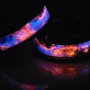 Celestial Firework Purple Blue Red Black Beautiful Ring for Men or Women Glow in the Dark Ring Sturdy Tungsten Core Free UV Light image 6