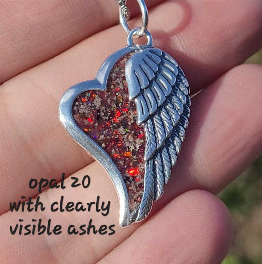 Sterling Silver Angel Wing Heart Pendant – Cremation Ash Keepsake