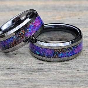 Celestial Firework Purple Blue Red Black Beautiful Ring for Men or Women Glow in the Dark Ring Sturdy Tungsten Core Free UV Light image 7