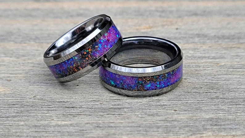Celestial Firework Purple Blue Red Black Beautiful Ring for Men or Women Glow in the Dark Ring Sturdy Tungsten Core Free UV Light image 7