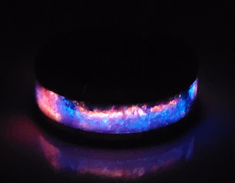 Celestial Firework Purple Blue Red Black Beautiful Ring for Men or Women Glow in the Dark Ring Sturdy Tungsten Core Free UV Light image 2