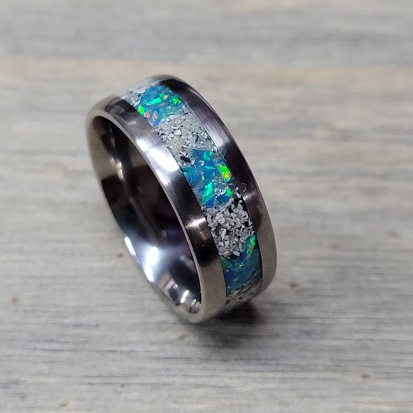 Lost Luna Memorial Ring - Cremation Ash and Opal - Glow-in-the-Dark - Titanium Band for Men or Women - Grief Gift to Help Heal Broken Hearts