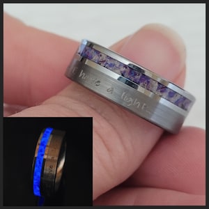 The "Sun is Gone" Memorial Ring * Free Personalized Inscriptions * 8mm Tungsten * Holds Cremation Ash & Your Choice of Opal and Glow Color