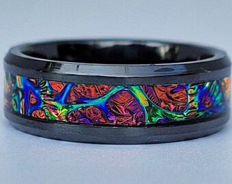 Willkommen bei &quot;Other Worlds&quot; Dieser atemberaubende handgefertigte Ring ist mit schwarzer Keramik und blauem Burl Dichrolam Material * Beyond Awesome !