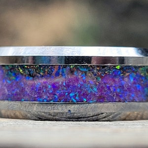 Celestial Firework Purple Blue Red Black Beautiful Ring for Men or Women Glow in the Dark Ring Sturdy Tungsten Core Free UV Light image 5