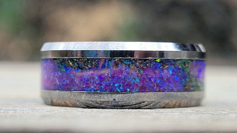 Celestial Firework Purple Blue Red Black Beautiful Ring for Men or Women Glow in the Dark Ring Sturdy Tungsten Core Free UV Light image 5