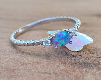 Small Dainty Stackable Memory Opal Ring * 925 Sterling Sliver * Sentimental Jewelry Keepsake * Made w/ Cremation Ash, Dirt, Hair, or Sand