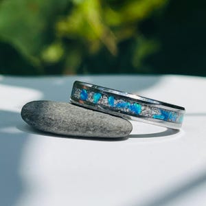 Taz Opal & Ash Memorial Ring * Narrow Ring w/ Daintily Spread Opals Among The Cremated Ashes of Your Beloved Pet * Customizable Opal Color