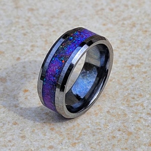 Celestial Firework Purple Blue Red Black Beautiful Ring for Men or Women Glow in the Dark Ring Sturdy Tungsten Core Free UV Light image 1