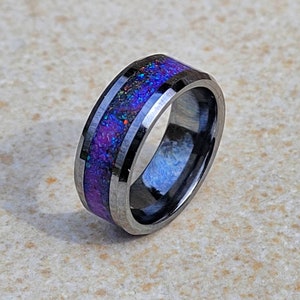 Celestial Firework * Purple Blue Red Black * Beautiful Ring for Men or Women * Glow in the Dark Ring * Sturdy Tungsten Core * Free UV Light!