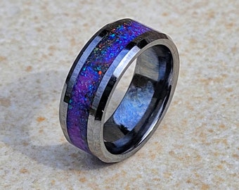 Celestial Firework * Purple Blue Red Black * Beautiful Ring for Men or Women * Glow in the Dark Ring * Sturdy Tungsten Core * Free UV Light!