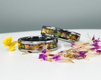 Fleurs séchées et bague en opale ~ Fait main avec les fleurs que vous envoyez ~ Cadeau souvenir