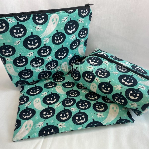 Teal Pumpkin zipper bags, makeup, travel, pencil