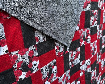 Red Skulls and Ravens Queen/King sized Gothic Quilt