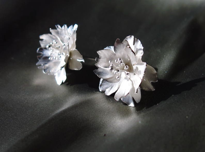 Season-Cherry Blossom-Sakura-Silver Earrings double petals-full bloom-symmetric style/ handmade,stud earrings image 1