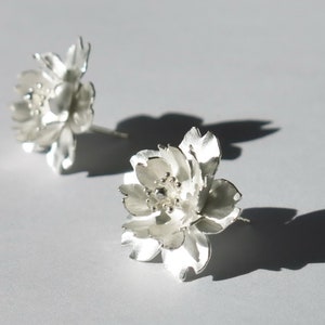 Season-Cherry Blossom-Sakura-Silver Earrings double petals-full bloom-symmetric style/ handmade,stud earrings image 4