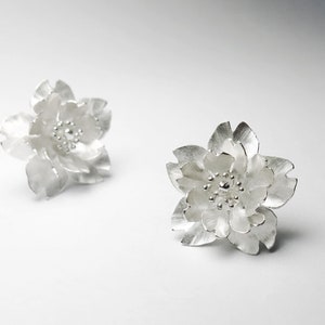 Season-Cherry Blossom-Sakura-Silver Earrings double petals-full bloom-symmetric style/ handmade,stud earrings image 3