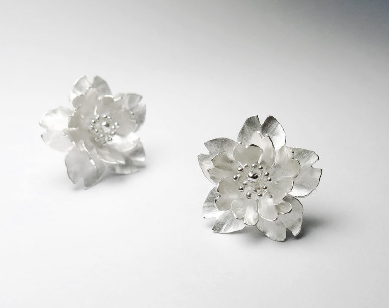 Season-Cherry Blossom-Sakura-Silver Earrings double petals-full bloom-symmetric style/ handmade,stud earrings image 3