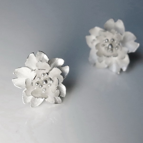 Season-Mini Cherry Blossom-Sakura-Silver Earrings- double petals/ handmade,stud earrings