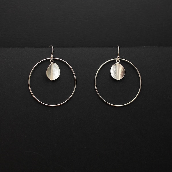 Autumn Waltz Hoop Earrings no.1- Silver Earrings (Silver Leaf), Dangle & Drop Earrings/ handmade