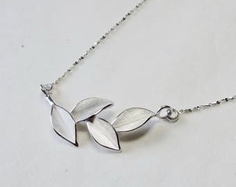 Nature-Foliage-Silver Necklace/ handmade,horizonal style