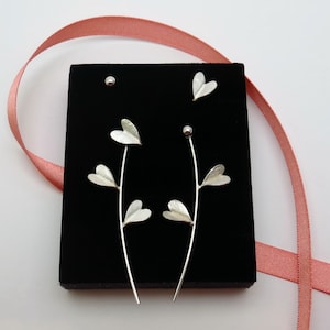 Silver Earrings Handmade Leaves of Hearts 3 in 1 changeables , About Love Collection