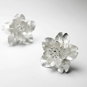 Season-Cherry Blossom-Sakura-Silver Earrings double petals-full bloom-symmetric style/ handmade,stud earrings image 2