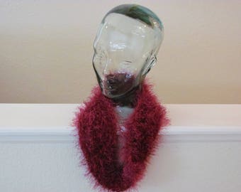 Woman Infinity Cowl Scarf Accessory, Magenta Fun Fur Crochet, Ready to Ship