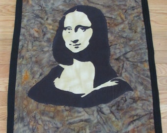 MONA LISA TEXTILE Wall Hanging, Fabric Art, Leonardo DaVinci Inspired