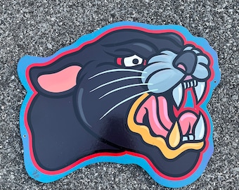 Hand Painted Panther Head, Traditional Tattoo Style