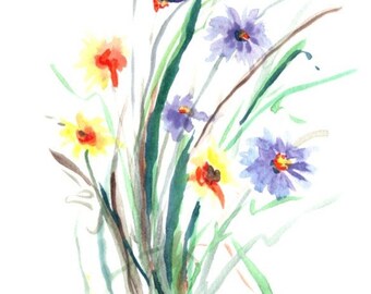 nature painting Daffodils birthday rich yellow gold and orange kids room gift botanical Cate Mandigo Art watercolor original art