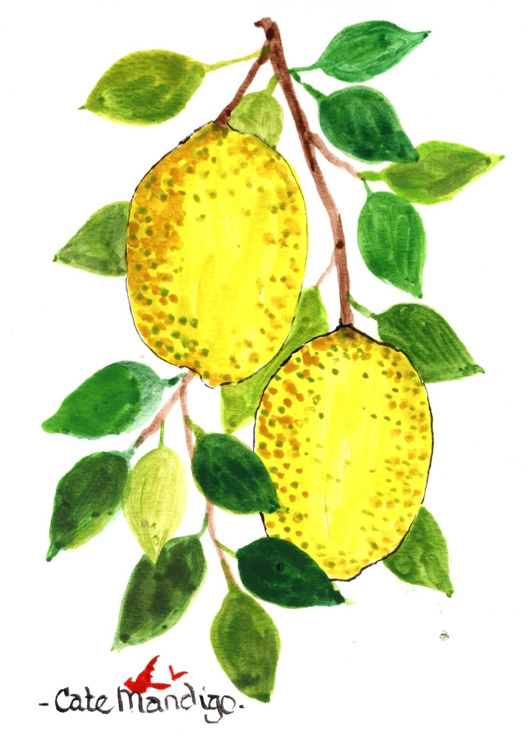 Kitchen Art, Food Art, Lemons, 5x7 Inch Cate Mandigo Art, Watercolor