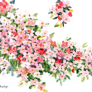 Cherry blossoms, Japanese brush painting, Washington DC, watercolor original painting, Cate Mandigo art, Pink flowers, childs room, wedding