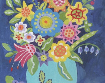 Folk Art Flowers, Happy flowers, a Spring Bouquet, 8x10 inch original acrylic on canvas Cate Mandigo folk art, Mother's Day art