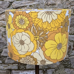 Vintage floral 70s yellow brown lampshade