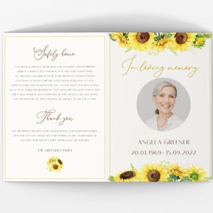 Memorial Funeral Program Template Sunflower Memorial Funeral Programs For Celebration of life Editable Templates