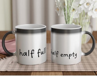 Magic 11oz Ceramic Mug - half empty half full - changing colour coffee tea gift ideas gender neutral gifts Christmas gifts