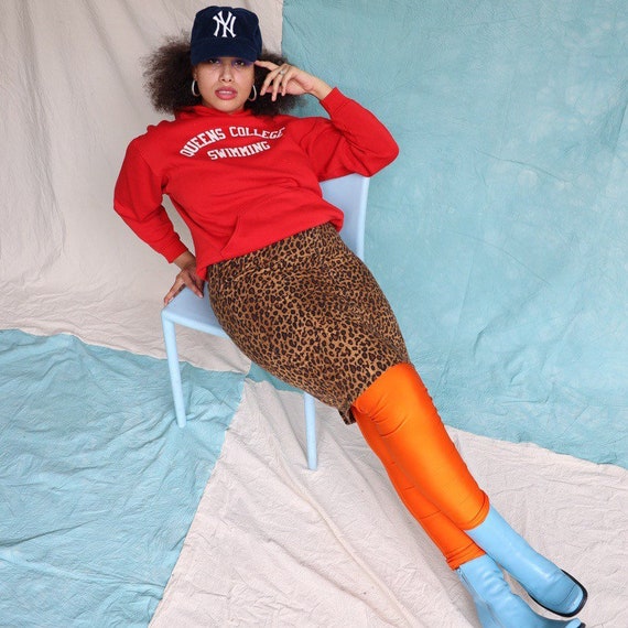 LRL Jeans Denim Leopard Jupe Crayon Etsy France