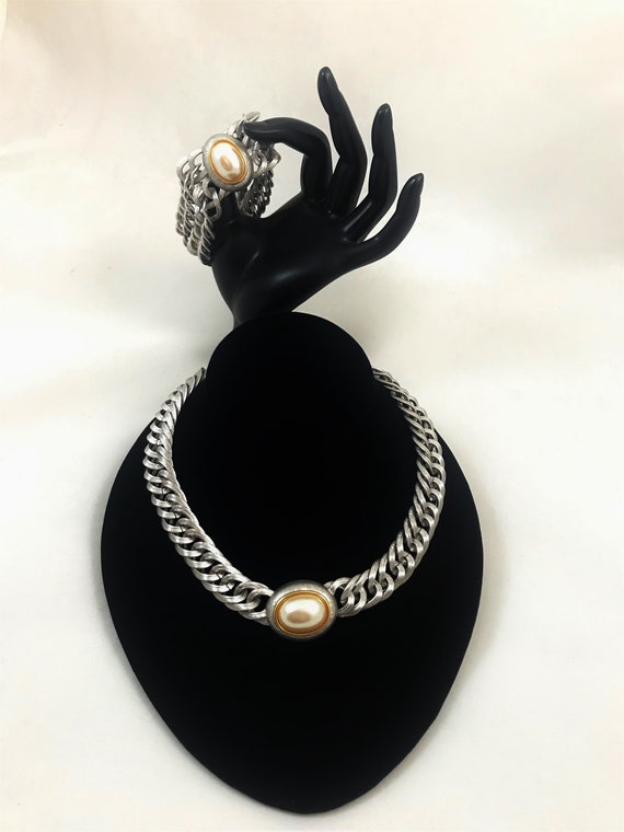 Vintage MONET Necklace Choker and Bracelet SILVER