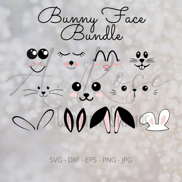 Bunny Face SVG Bundle, Spring Clothing, Easter Bunny SVG, Easter SVG Bundle, Easter Clipart, Easter Gift, Easter Bunny Clipart