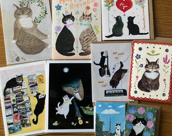 Cat Lover Greeting Card, Acrylic Painting Art Card